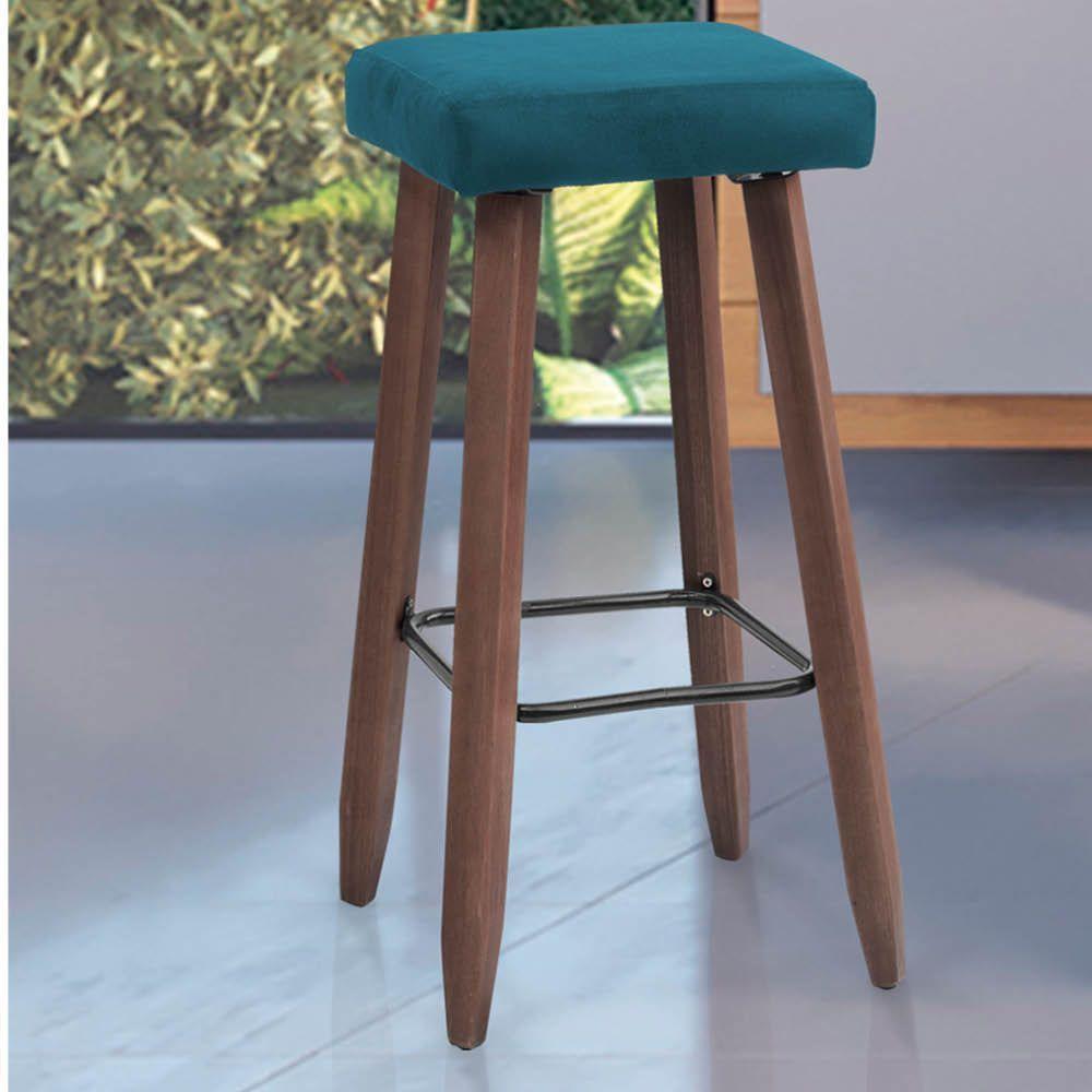 Miniatura Banqueta Alta Kiara Estofada Em Suede Com Pés Em Madeira