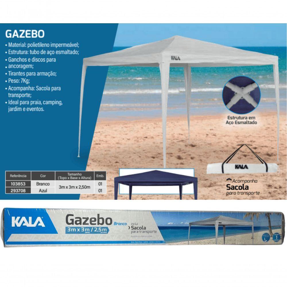 Tenda Praia Gazebo Barraca 3x3 Branca Camping Bco Aço Kala