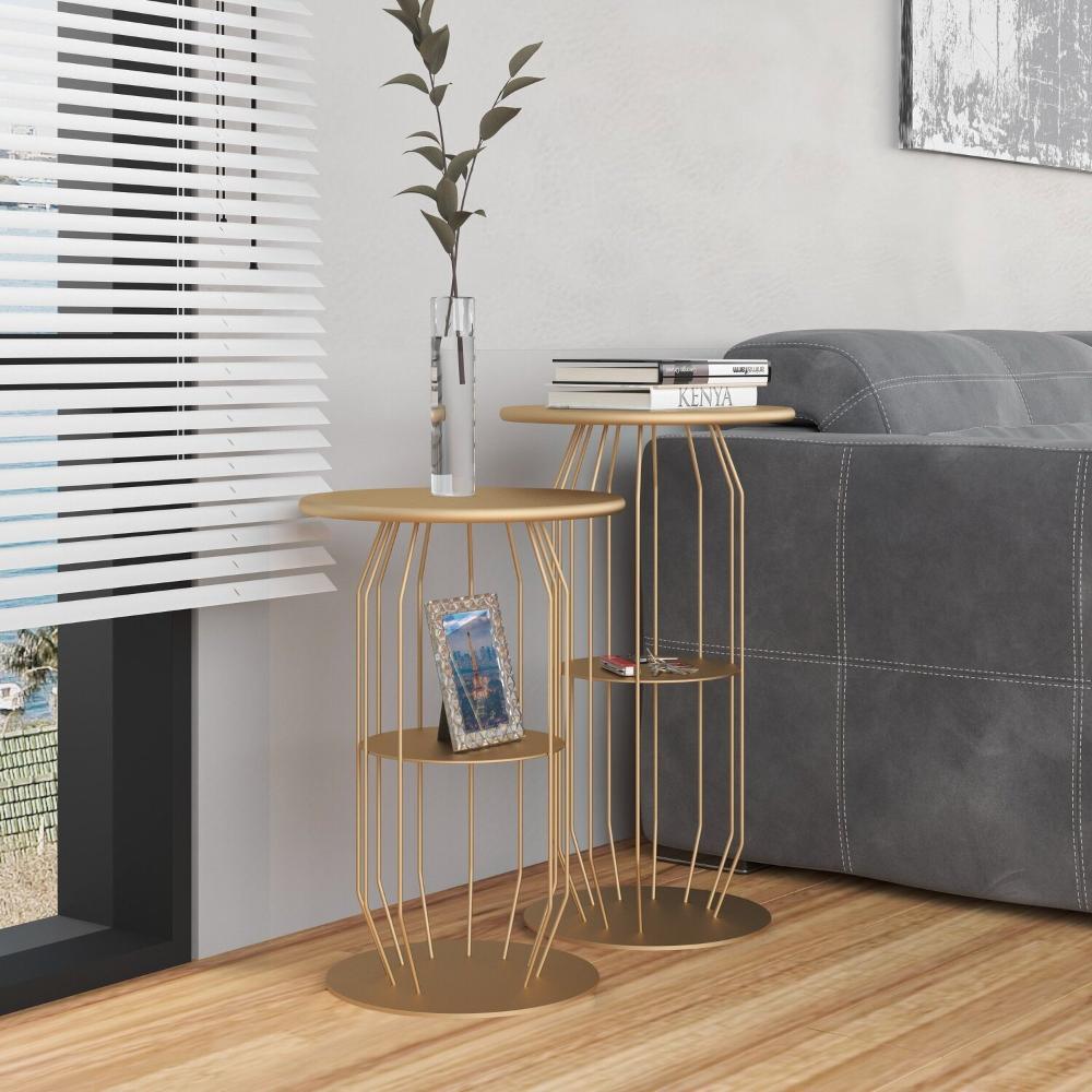 Miniatura Mesa Lateral Silueta Baixa Redonda Luxo Minimalista Dourado