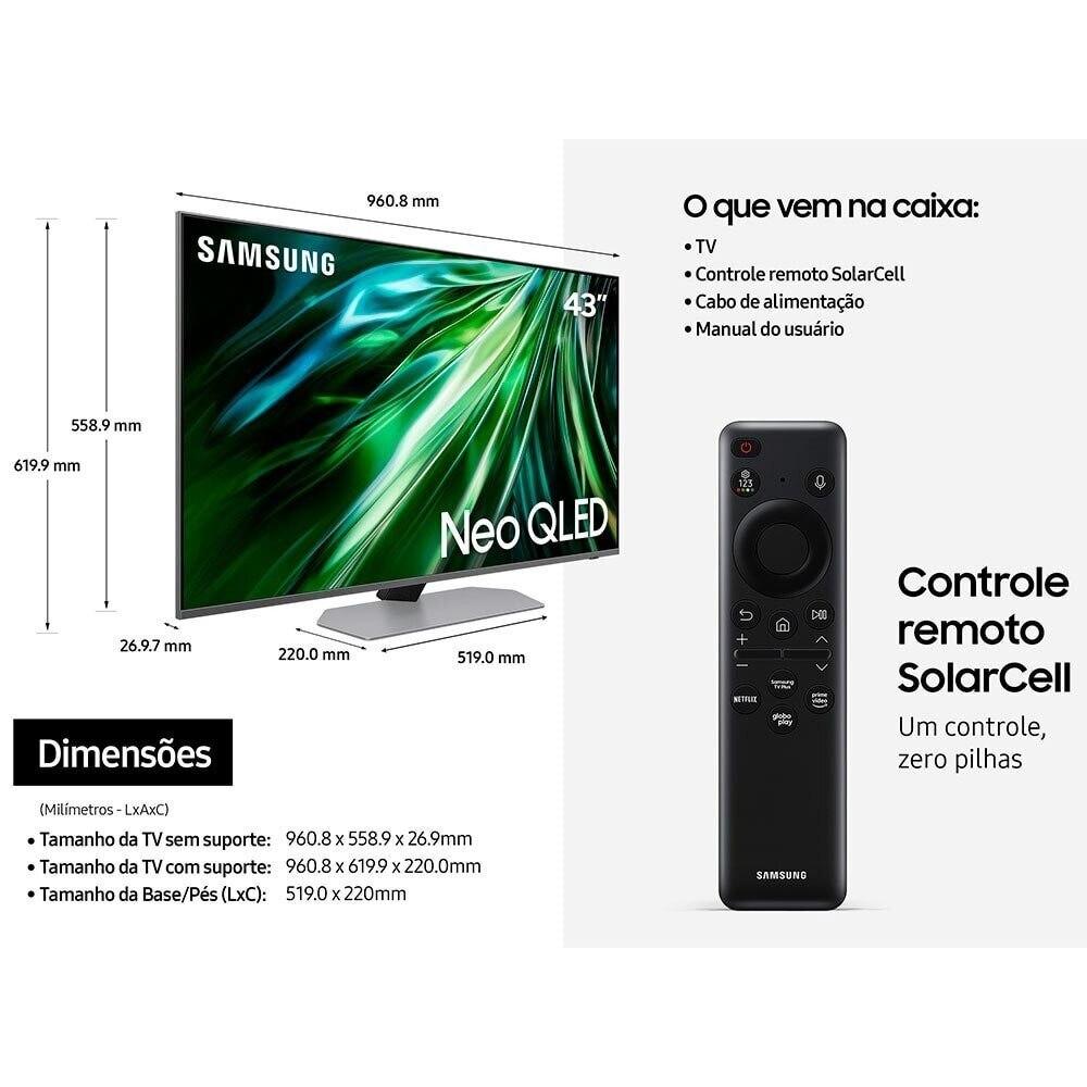 Miniatura Smart TV 43 Polegadas Samsung NEO QLED 4K com Gaming Hub, QN43QN90DA