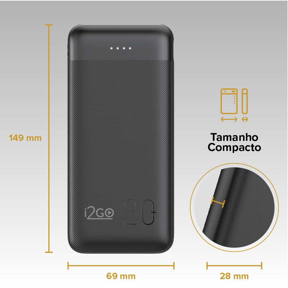 Carregador Portátil Power Bank 20000 mAh 12 W Smart Charge i2GO