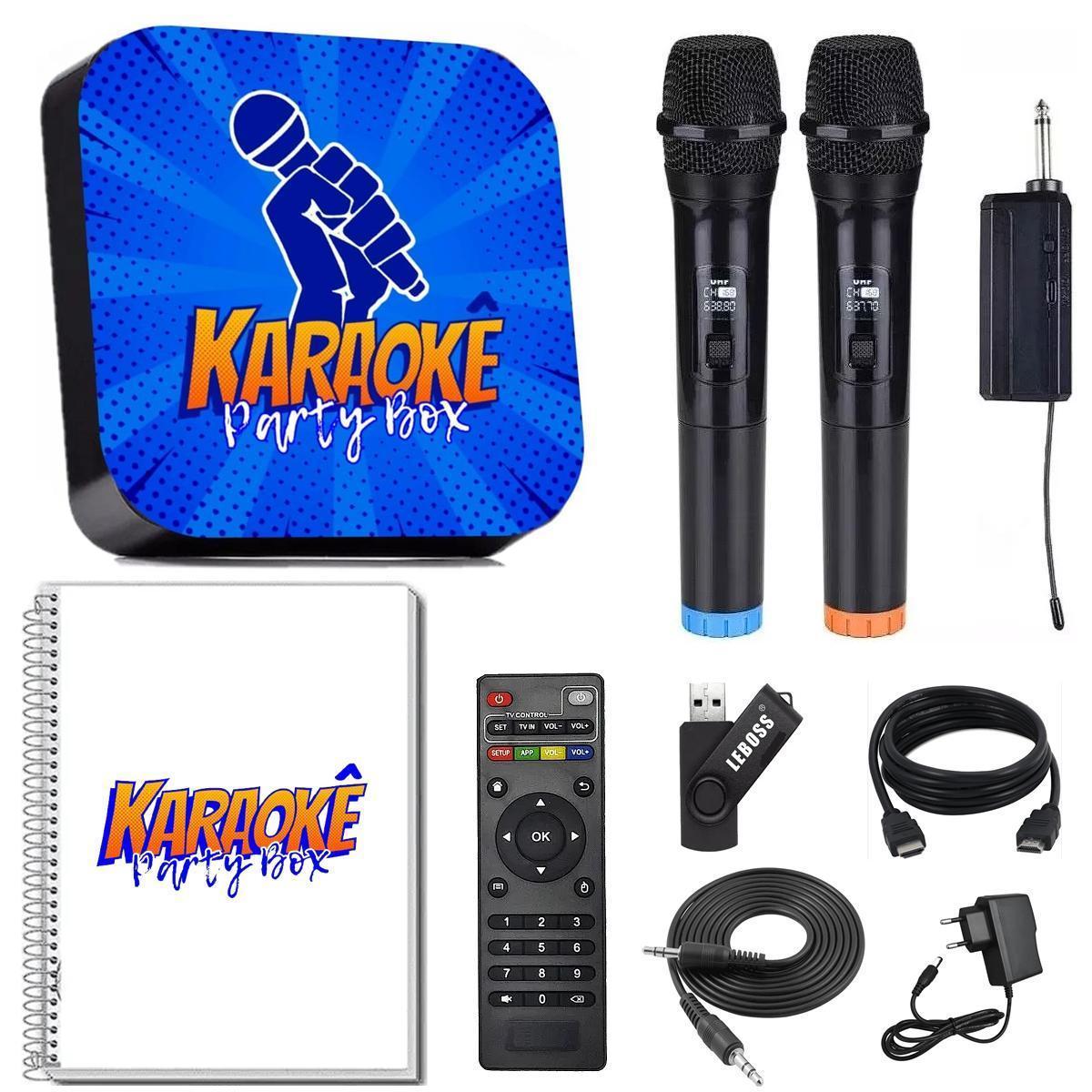 Miniatura Karaoke Party Box Azul +2 Microfones Sem Fio + Catálogo