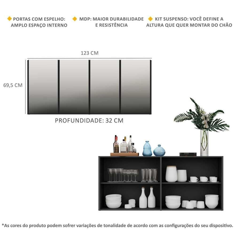 Miniatura Aparador Buffet 4 Portas com  Espelho Suspenso Preto