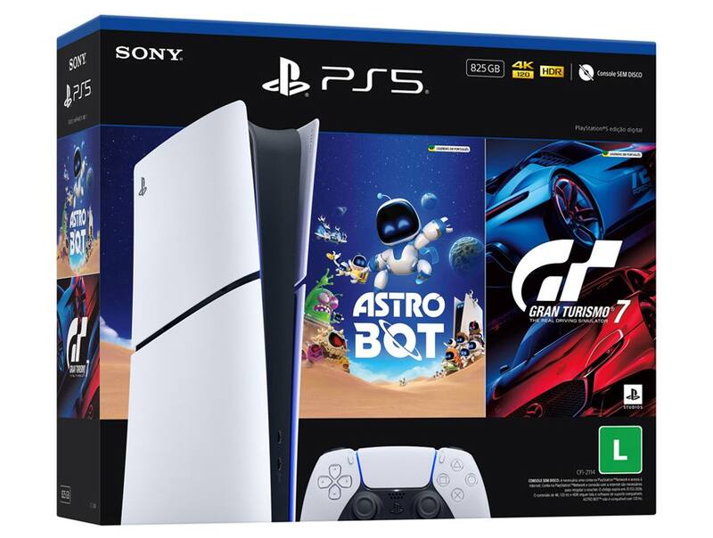 Miniatura PlayStation 5 Edição Digital 825GB 1 Controle Branco Sony com 2 Jogos