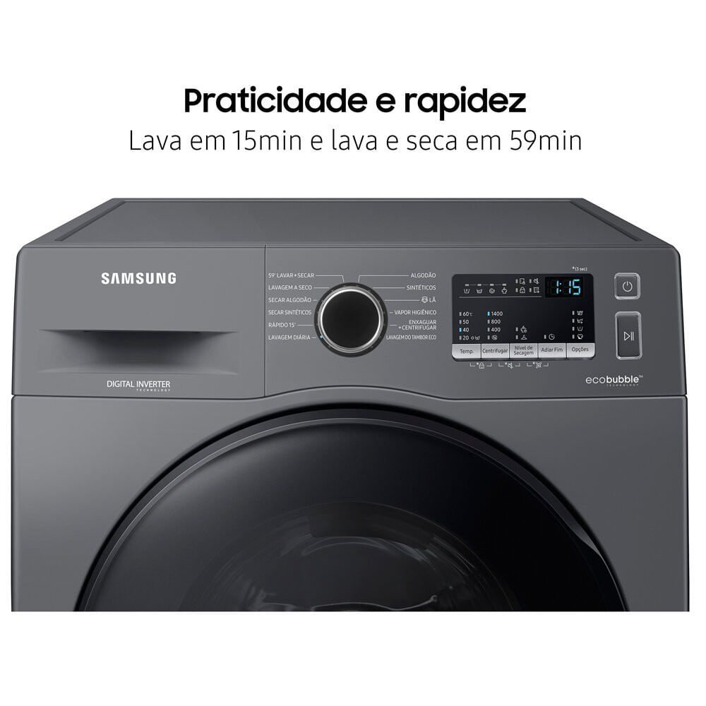 Miniatura Lava e Seca Samsung Ecobubble 11 Kg Smart Check WD11A Inox Look - 110V