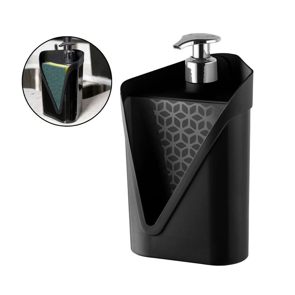 Dispenser Porta Detergente Esponja Cozinha Pia 500ml Preto