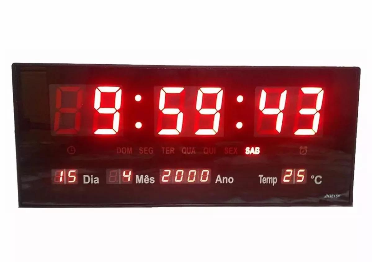 Miniatura Relógio De Parede Led Digital Grande Termometro 36Cmx15Cm Preto/Vermelho - Bivolt