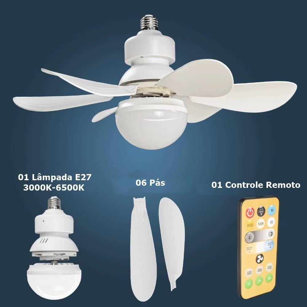 Ventilador De Teto Silencioso 3 Velocidades Luminária Led Controle Remoto Bivolt