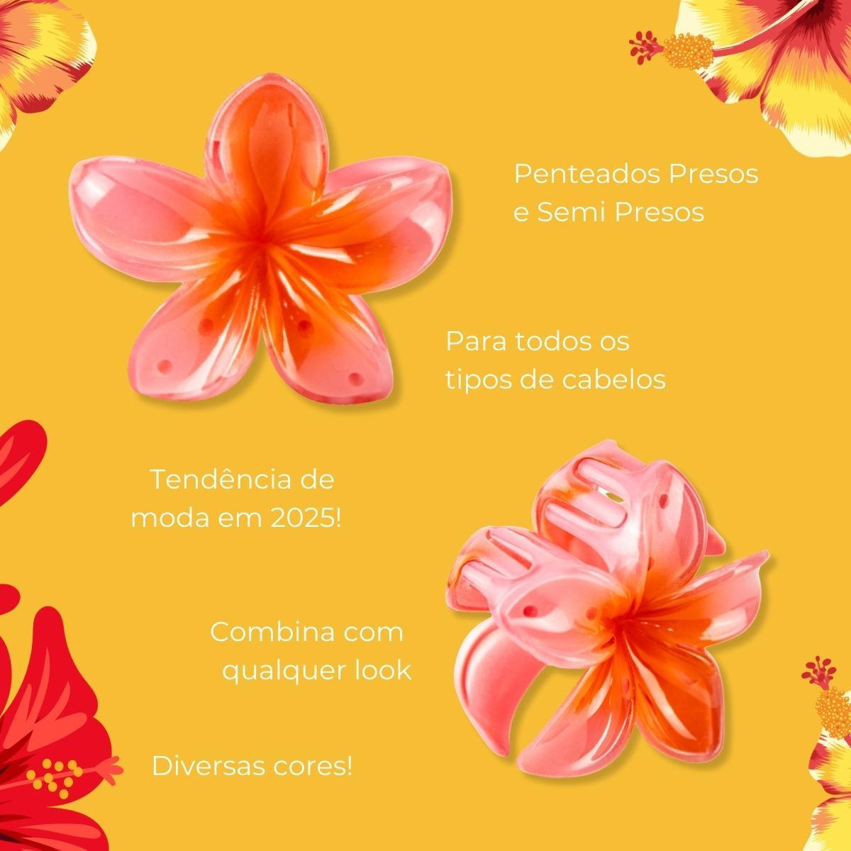 Miniatura Kit 3 Presilha Pequena Flor Do Havaí Cabelos Prendedor Praia