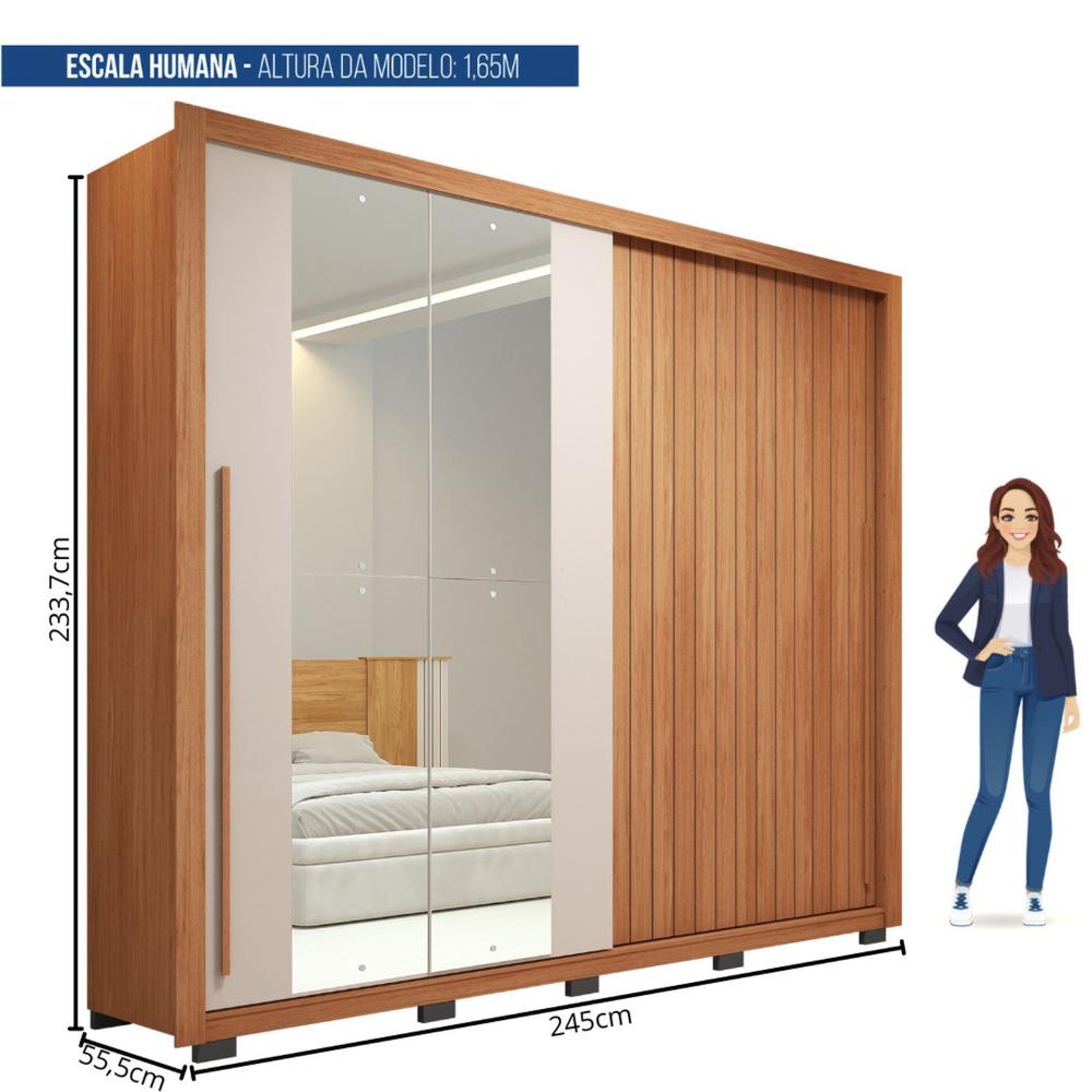 Miniatura Guarda-roupa Casal Ripado com Espelhos 2 Portas e 4 Gavetas Suburban Espresso Móveis Freijó/Off White