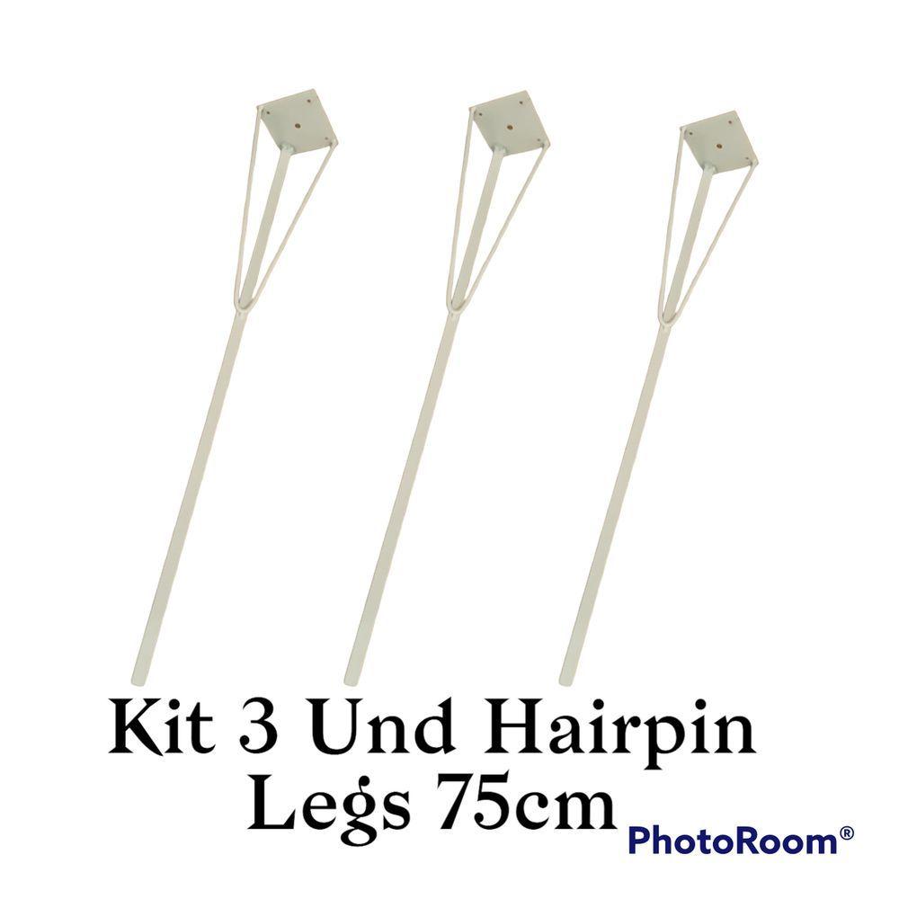 Miniatura Kit 3 Hairpin Legs Para Mesa Industrial Hairpin Legs 75cm Branco Medcombo