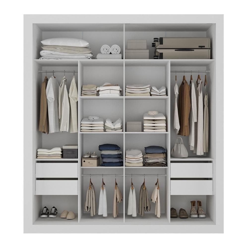 Miniatura Guarda-roupas Casal Com Espelho 2 Portas De Correr 4 Gavetas Alasca Multimóveis Mp4312 Branco Branco