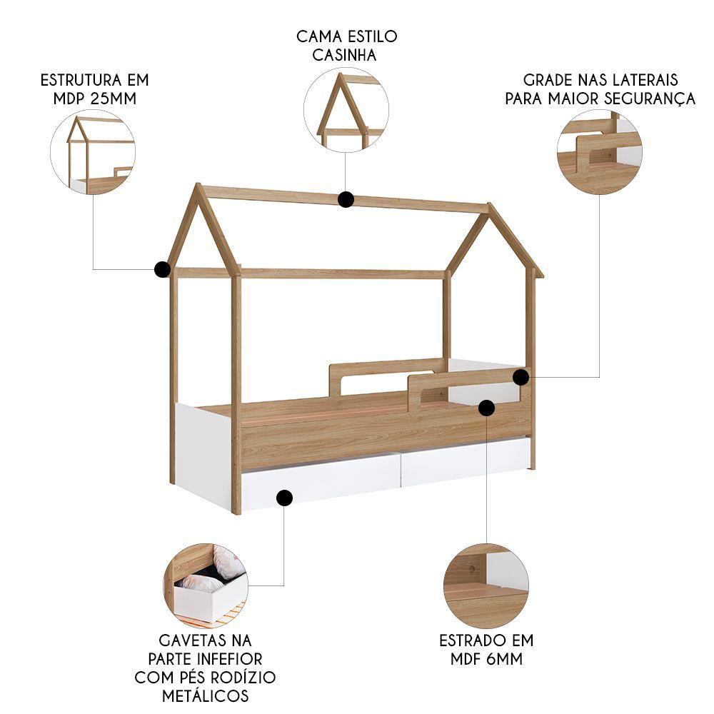Miniatura Cama Infantil Casinha Com 2 Gavetas Infix C06 Branco/aveiro - Mpozenato