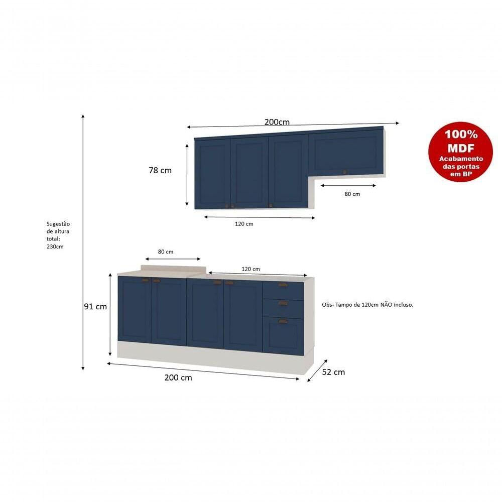Cozinha Modulada 4 Pecas 100% Mdf Branco/Azul Genialflex