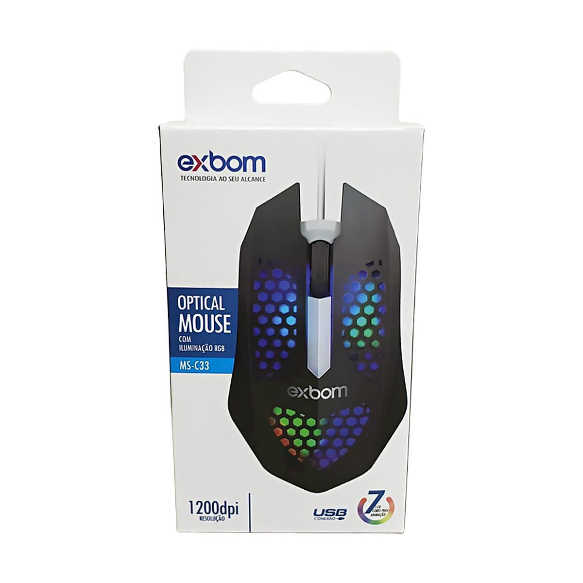 Miniatura Mouse Jogo Ms-C33 Pc Ps4 Xbox Usb Ms-C33 Com Led 7 Preto