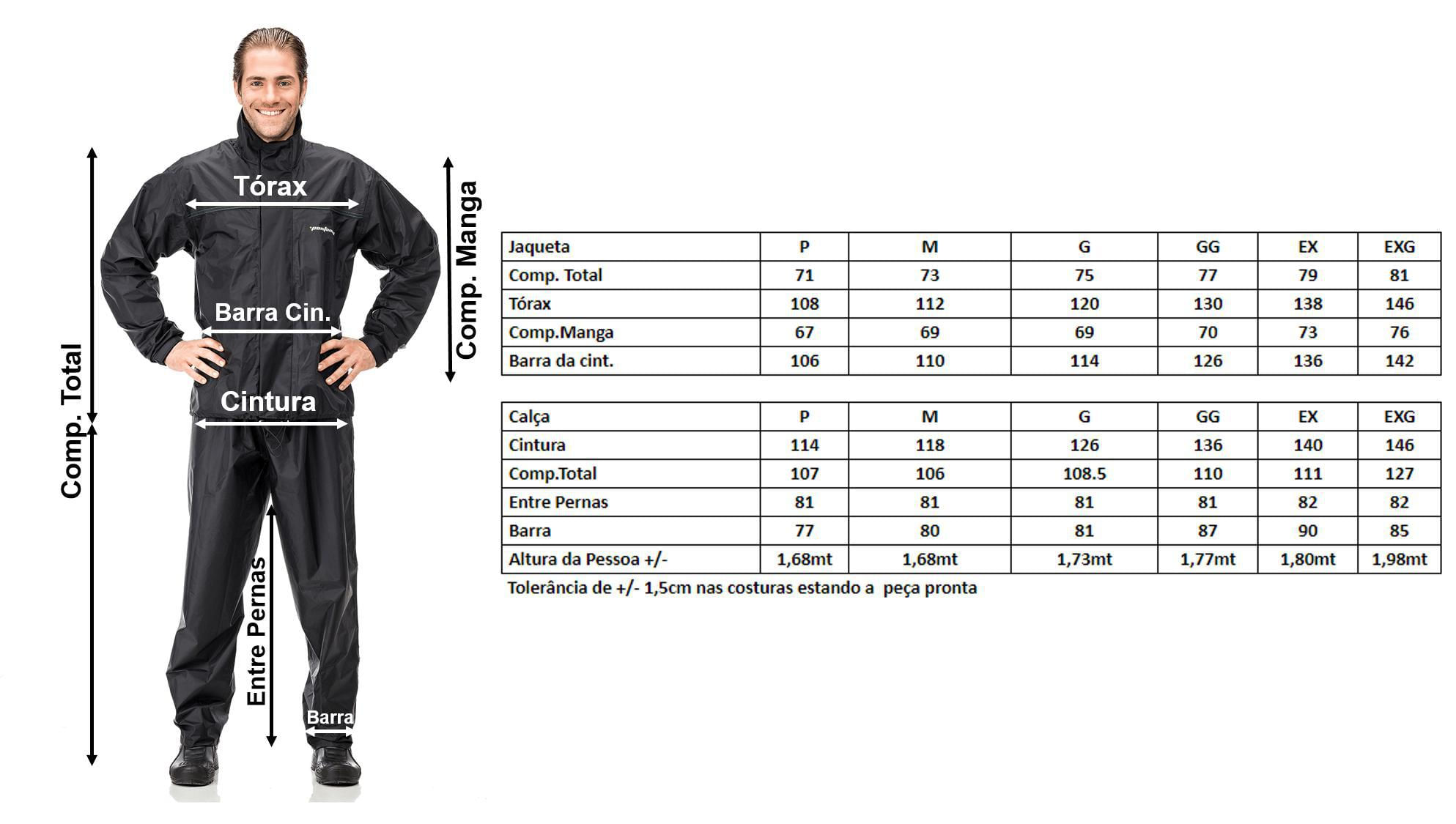 Capa De Chuva Motoqueiro Nylon Pantaneiro Capuz - Preto - M