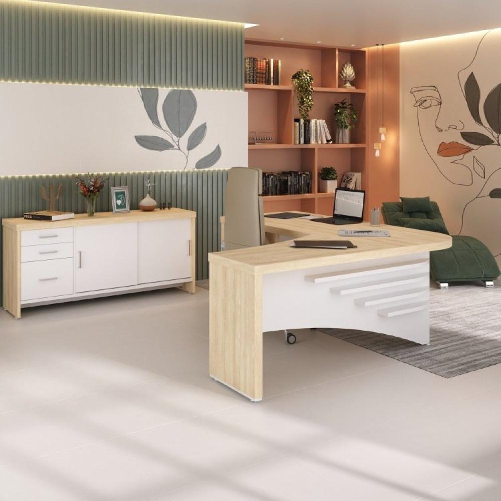 Miniatura Conjunto Consultório de Psicologia e Terapia 2 Peças Mesa Diretor em L com Balcão Artany Carvalho