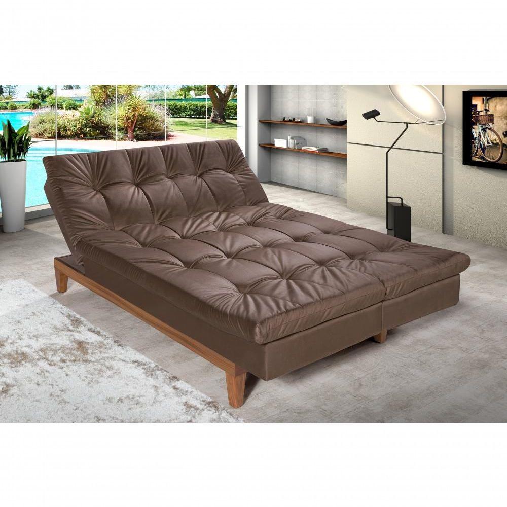Miniatura Sofá Cama Versátil 3 Lugares Império Reclinável Casal Pés Madeira Espuma Especial D33 Suede Marrom 379