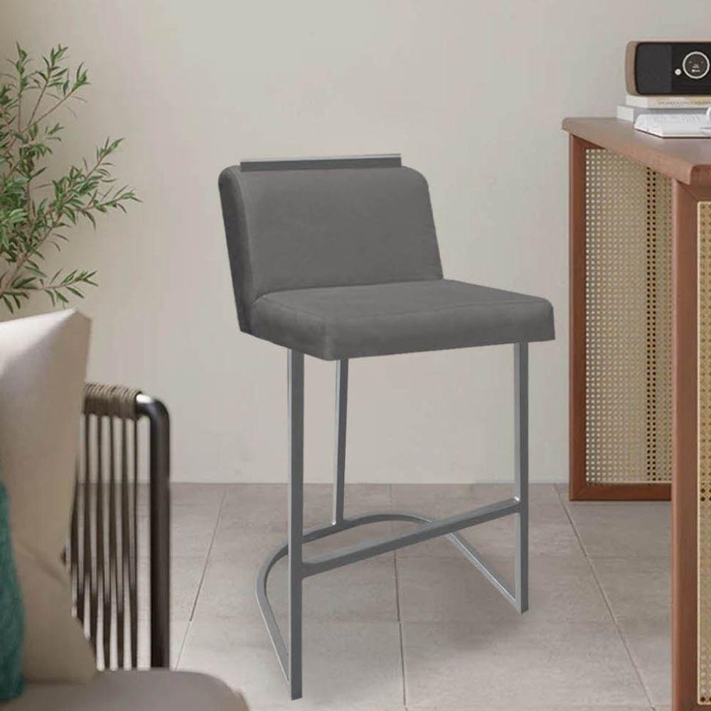 Miniatura Banqueta Com Encosto Nynna Luxo Confort Bistrô Cozinha Ferro Cinza Sintético Cinza - Amey Decor