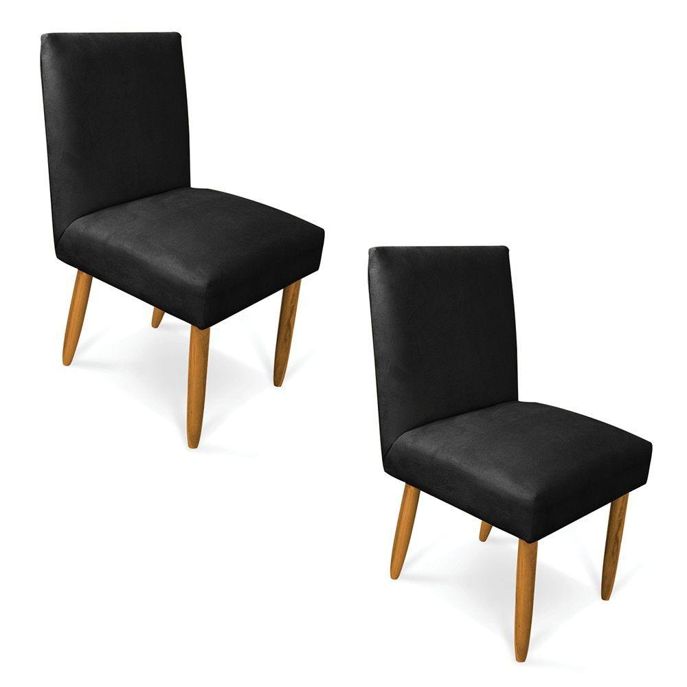 Miniatura Kit 2 Cadeiras De Jantar Carol Suede Preto Pés Palito Castanho - D'rossi