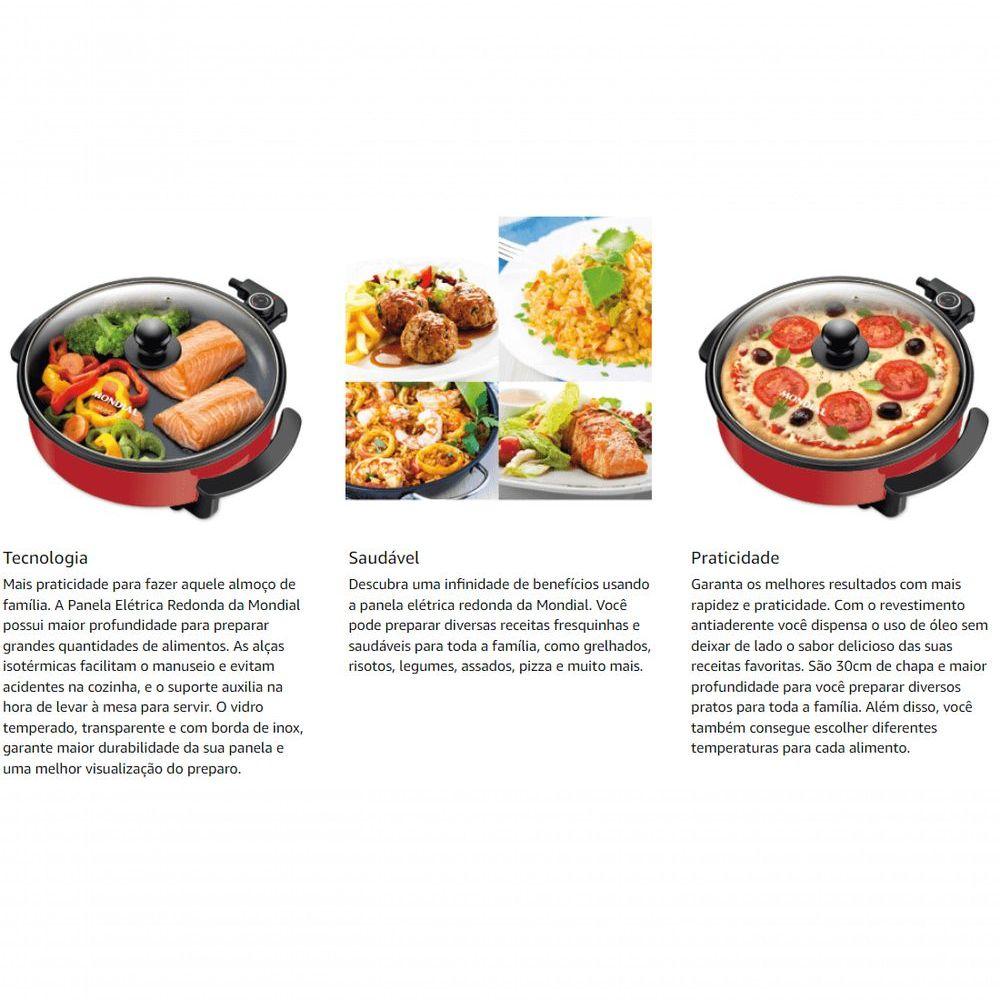 Miniatura Panela Grill Eletrica Mondial Antiaderente 1200w Ellegance Red 220V