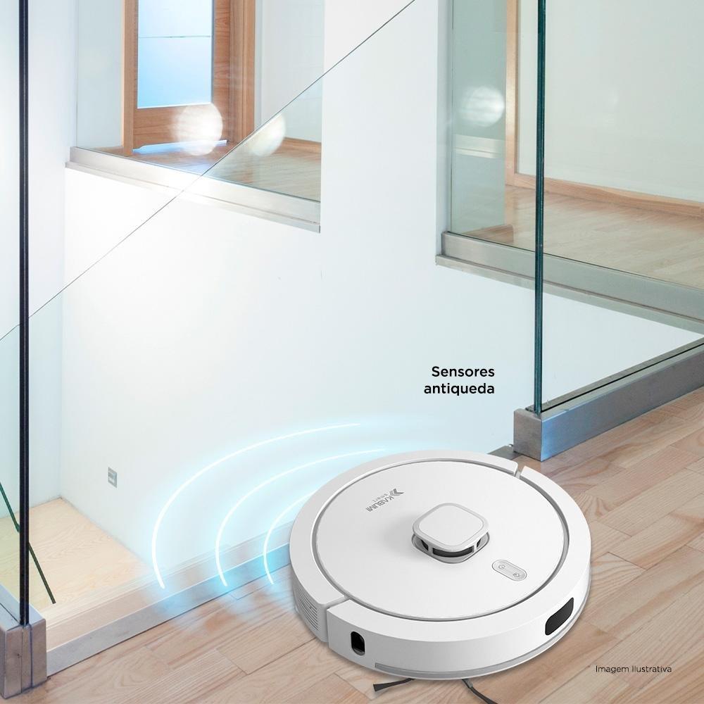Miniatura Robô Aspirador e Passa Pano KABUM! smart 900 - 5 Modos de Limpeza, Base 2 em 1, Mapeamento 3D - 127v - Branco - KBSF011