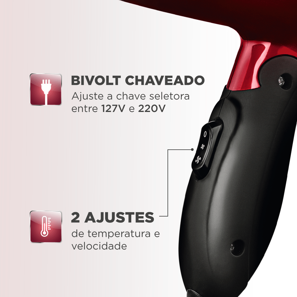 Miniatura Secador de Cabelos Mondial Max Travel SC-10 SECADOR CABELO-BIV-VERMELHO/PRETO