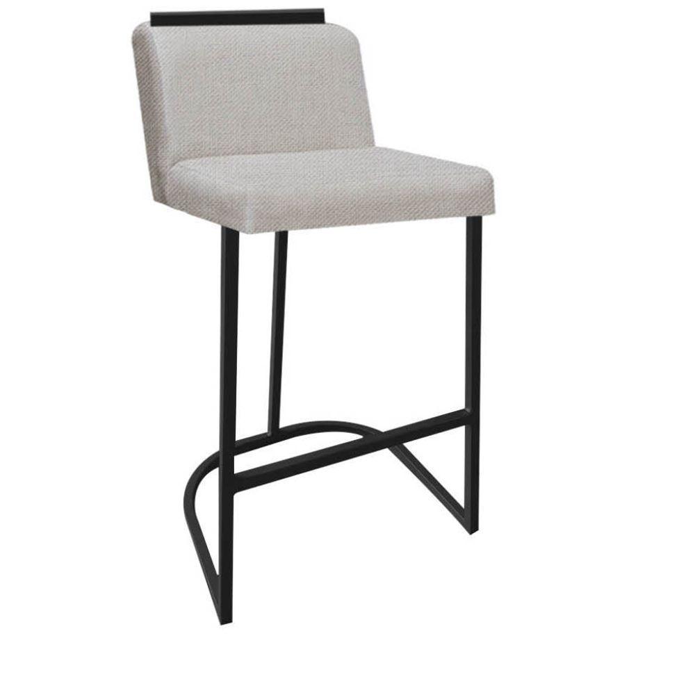 Miniatura Banqueta Com Encosto Nynna Luxo Confort Bistrô Cozinha Ferro Preto Linho Bege - Amey Decor