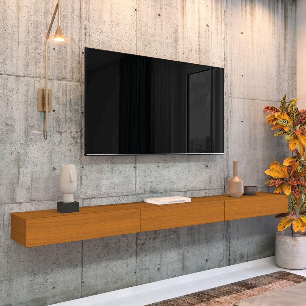 Miniatura Rack Suspenso Para Painel Ou Tv Até 75 Polegadas 3 Portas 2,00m Egeo Edn Madeirado