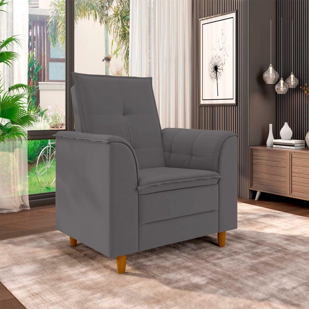 Miniatura Poltrona Decorativa Estofada Confortável Sala Miley Suede Cinza