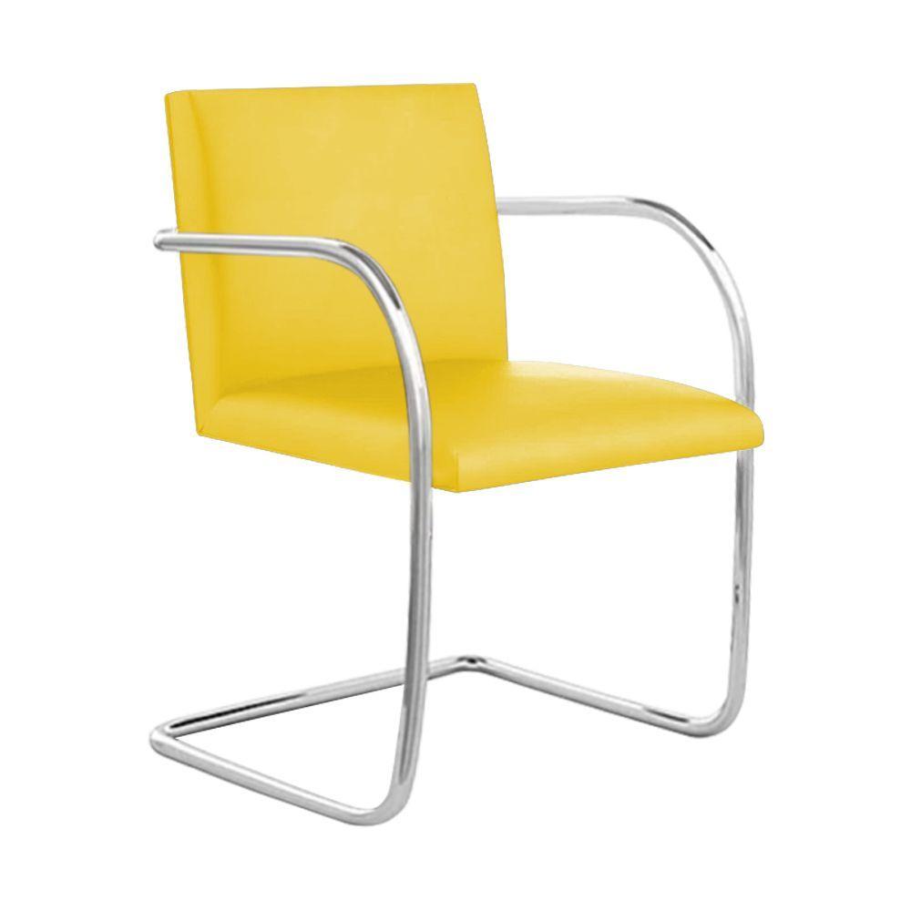 Miniatura Cadeira Brno Para Escritório Couro Sintético Amarelo Tubular Cromada Cor Amarelo