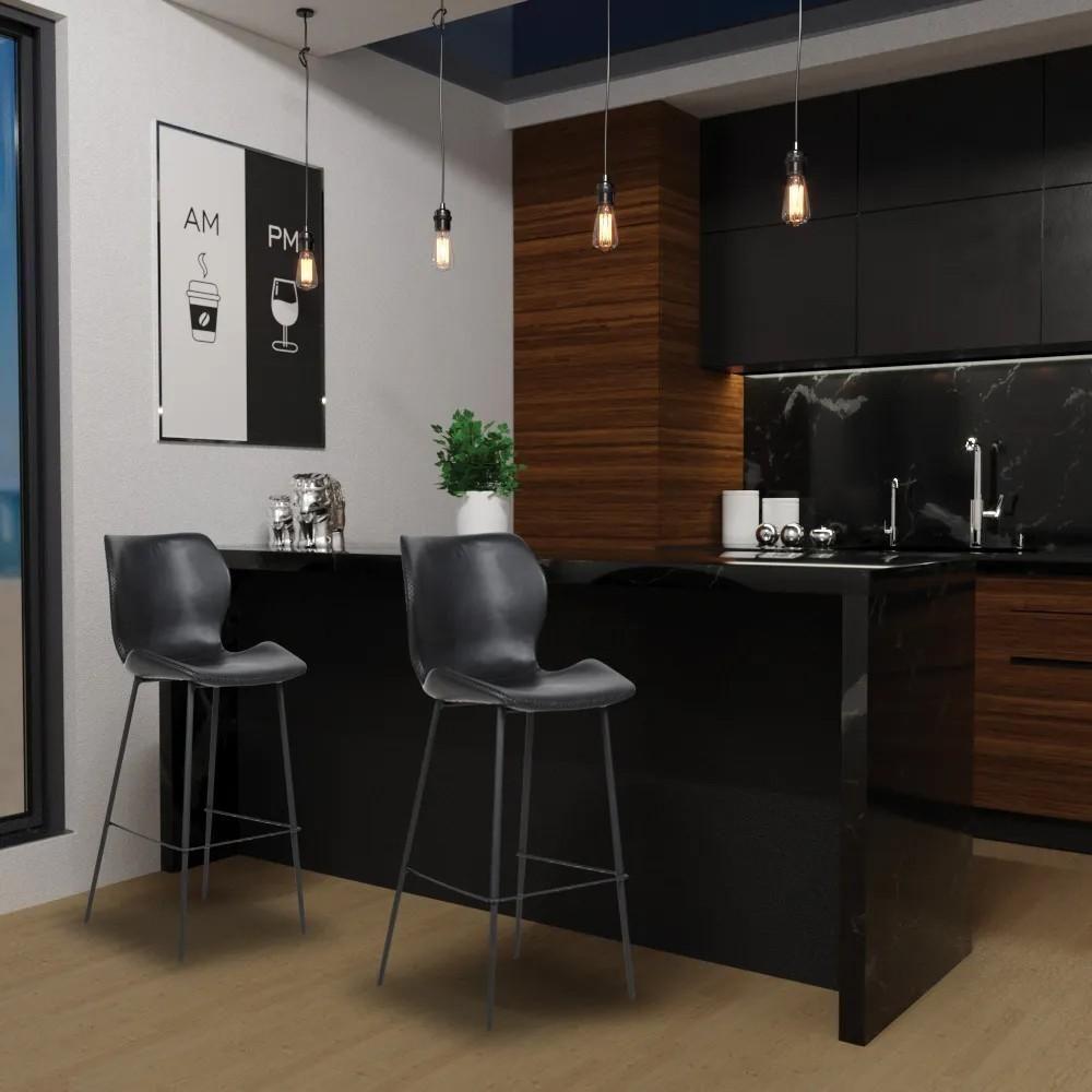 Miniatura Kit 5 Banquetas Alta Com Encosto Para Bancada Cozinha Penha R02 Sintético Preto - Mpozenato