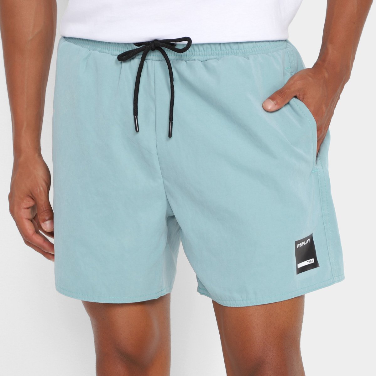 Miniatura Bermuda D'Água Replay Peach Touch Cós Elastico Masculina Azul - EGG