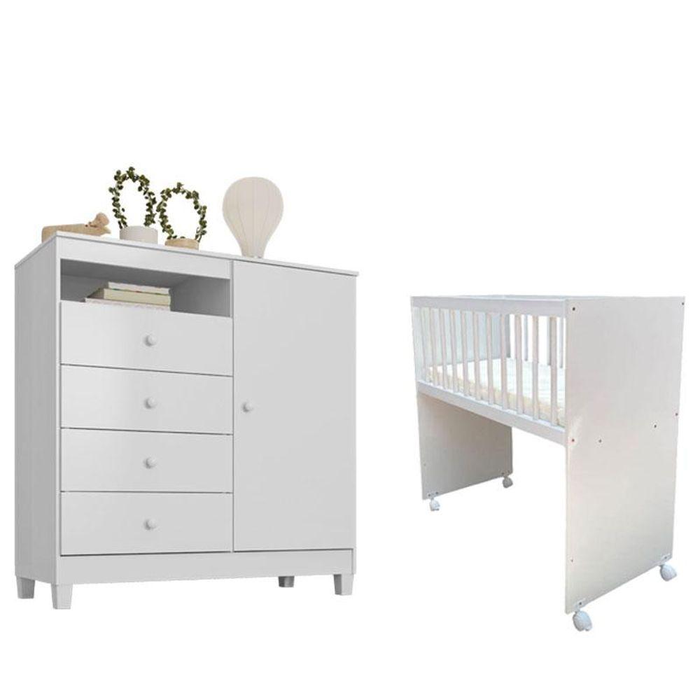 Miniatura Mini Berço Moisés Alegria Com Colchão E Cômoda Infantil Ternura Baby Branco Flex - Incorplac