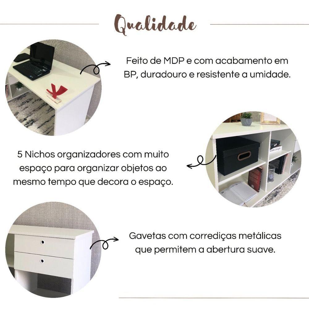 Miniatura Escrivaninha Mesa Em L Escritório Com Gavetas E Nichos Gold Branco