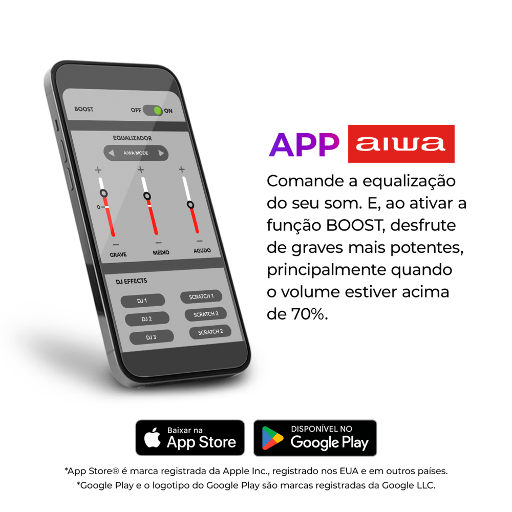 Caixa de Som Boombox Plus AIWA BBS-01-B 200W Bluetooth 30H IP66 USB Preto BOOMBOX AWS-BBS-01-B BIVOLT