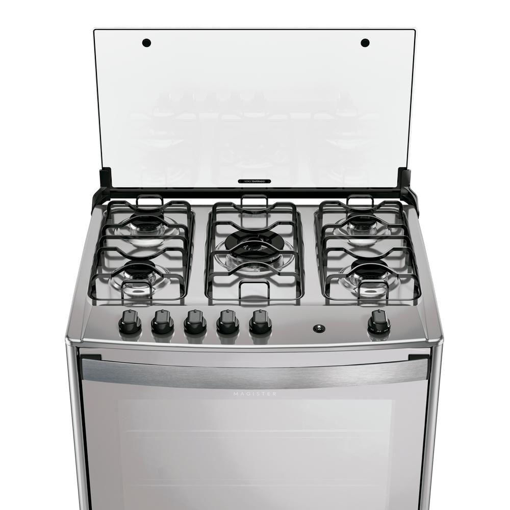 Miniatura Fogão 5 Bocas Dako Magister Style Espelhado Com Mesa Inox Preto Bivolt