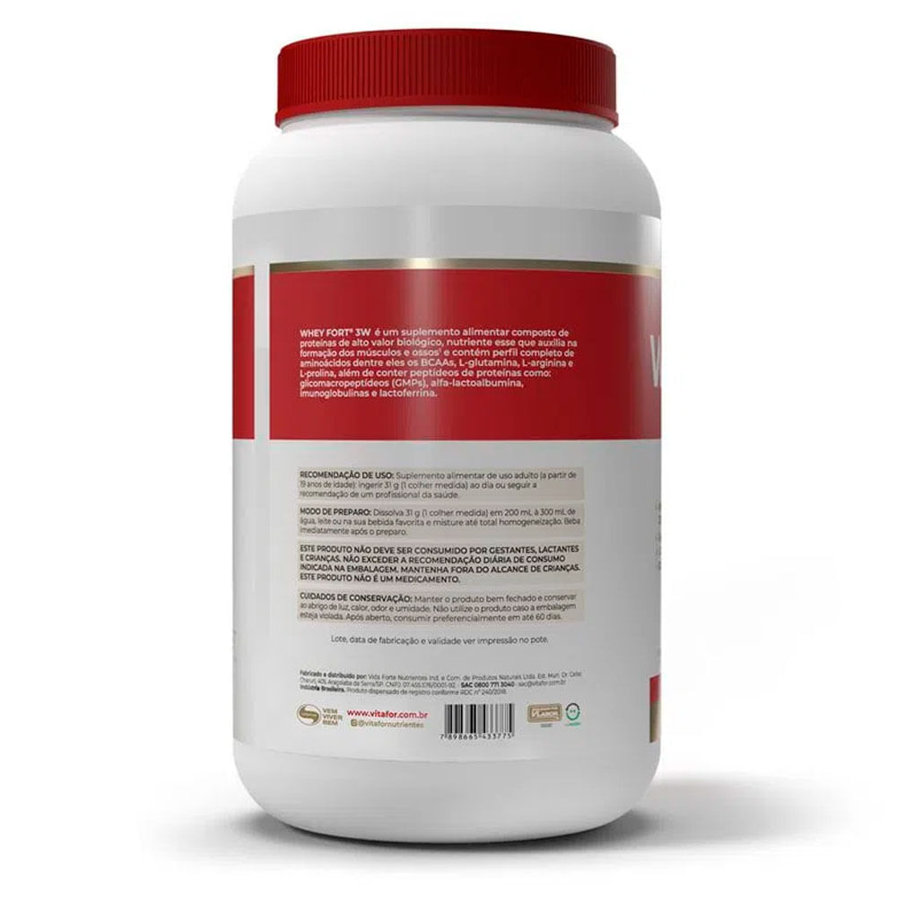 Miniatura Whey Protein Isolado e Hidrolisado Fort 3W Vitafor Sabor Cookies & Cream com 900g