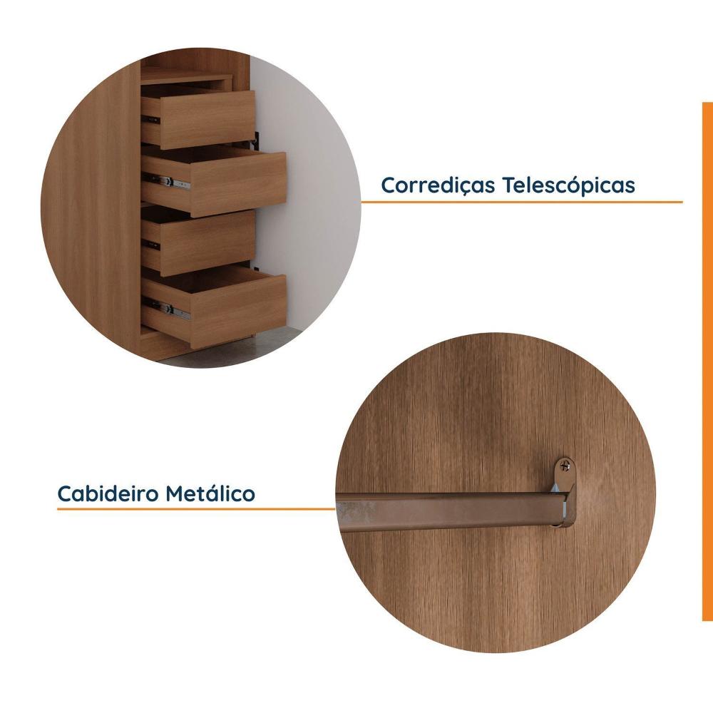 Guarda Roupa Hera 1 Porta 4 Gavetas 1 Cabideiro CabeCasa MadeiraMadeira Branco Geada/Louro/Cinza