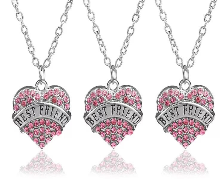 Miniatura Colar Best Friends Amigas Bff Folheado Níquel - 3 Pçs cinza - 48 cm