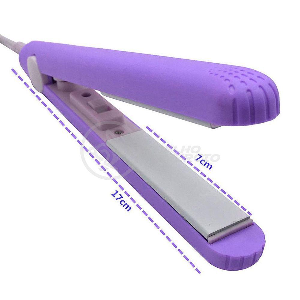 Miniatura Mini Chapinha Prancha Portátil 17Cm Bivolt Profissional Roxo Bivolt