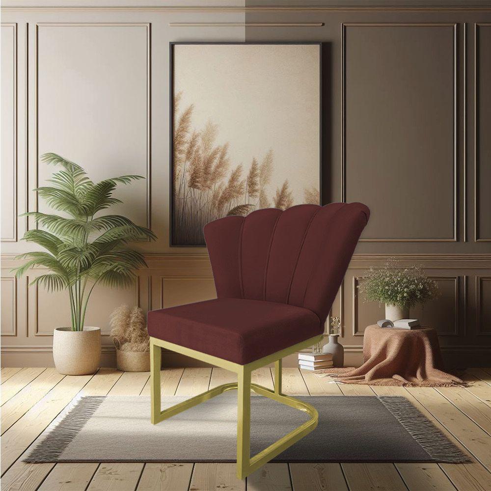 Miniatura Poltrona Flor Veludo Marsala Base Metálica Industrial Dourado - Pallazio