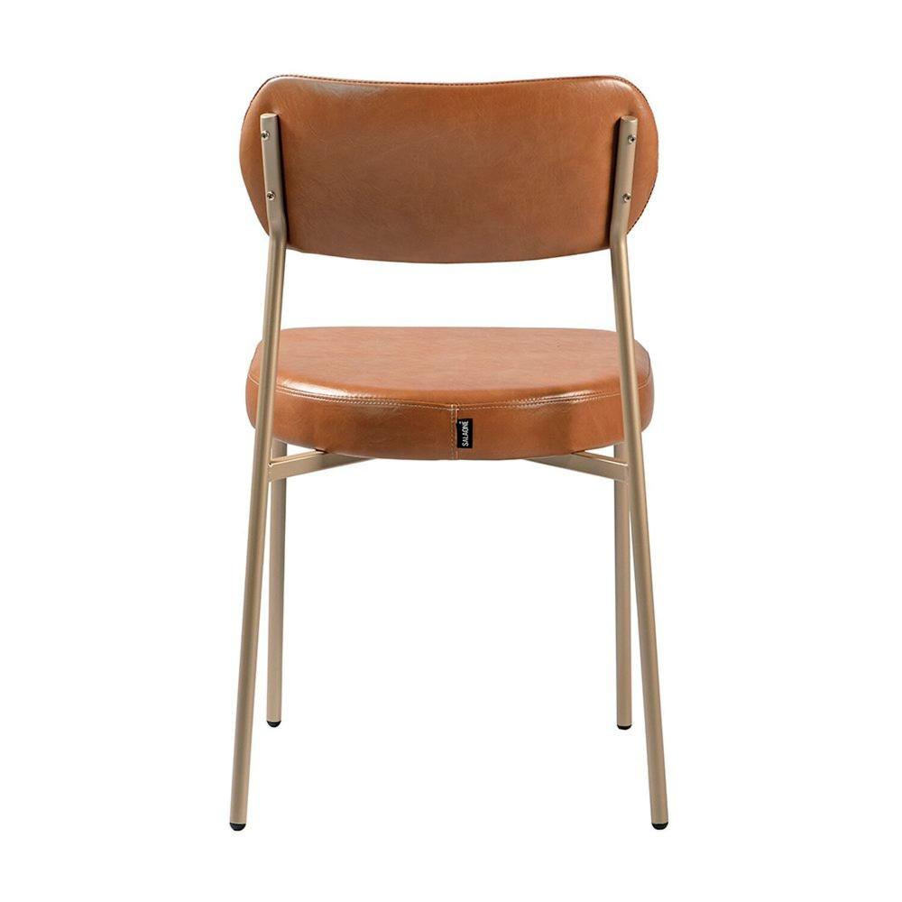 Kit 2 Cadeiras Sala de Jantar Couro Sintético Design aço Carbono Lavinia Marrom/Champanhe