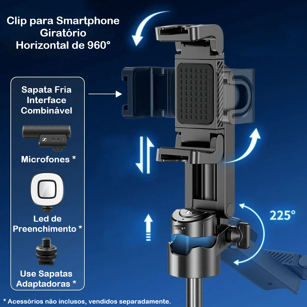 Miniatura Bastão de Selfie Retrátil 360° para SmartPhones com Mini Tripé e Controle Remoto