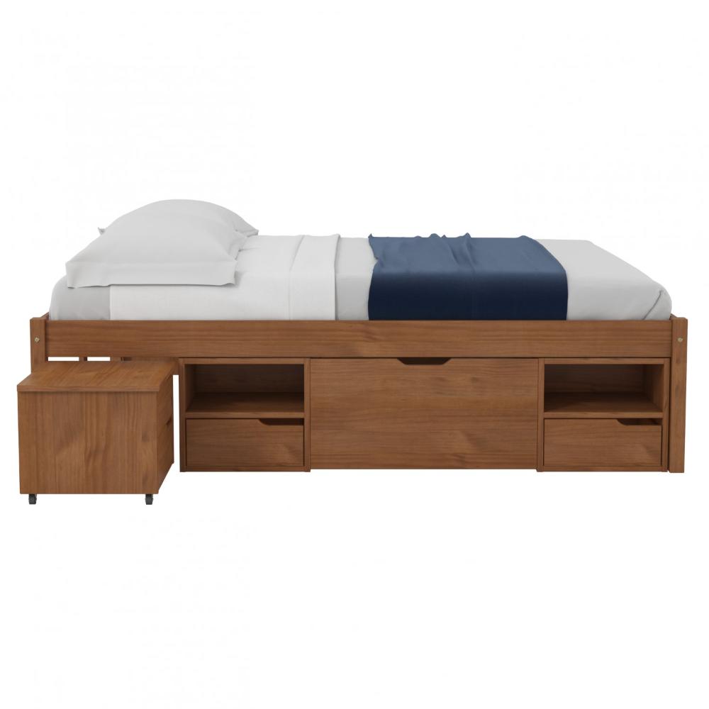 Miniatura Cama Casal Multifuncional Madeira Maciça 6 Gavetas Charme Inter Link Amendoa
