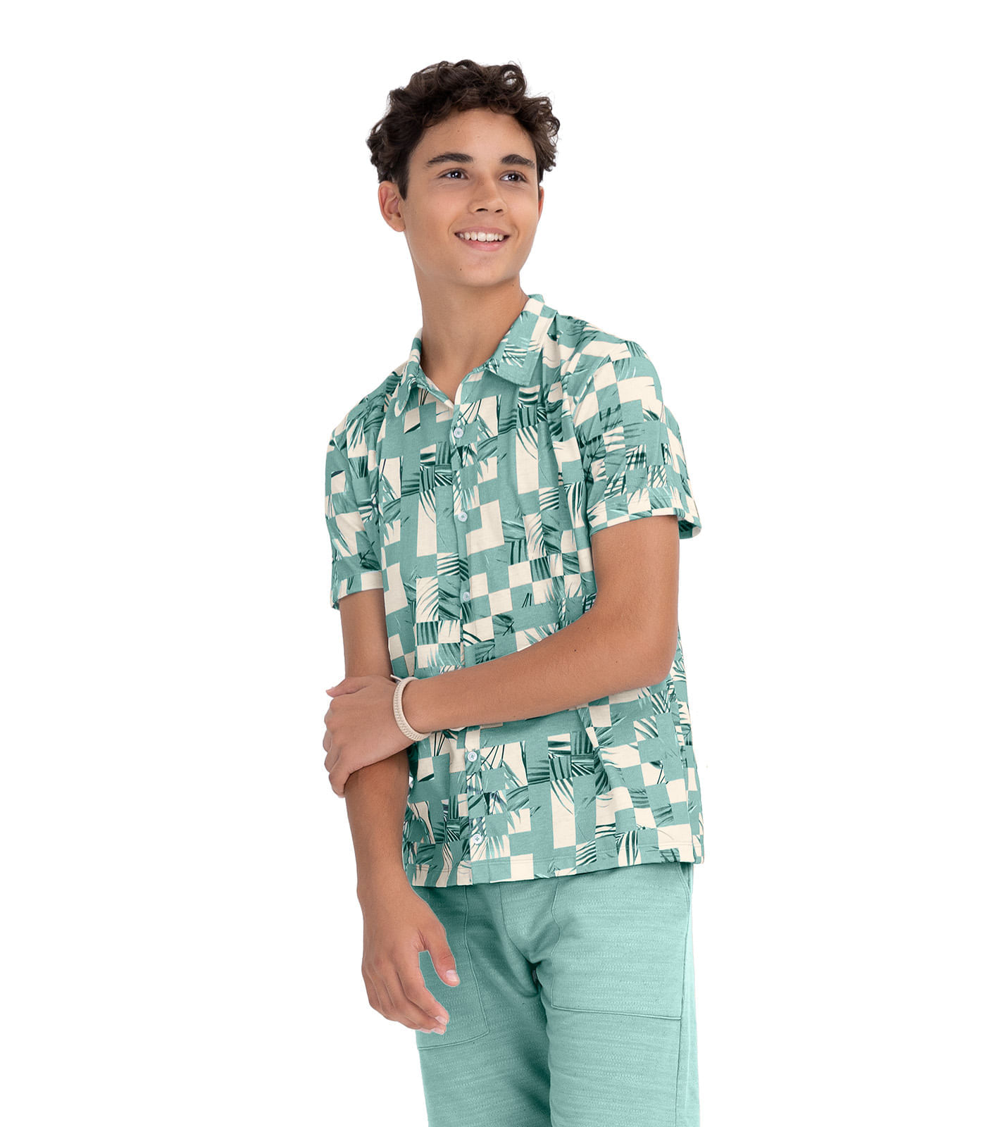 Miniatura Camisa Juvenil Masculina Quadriculada Minty Verde 12