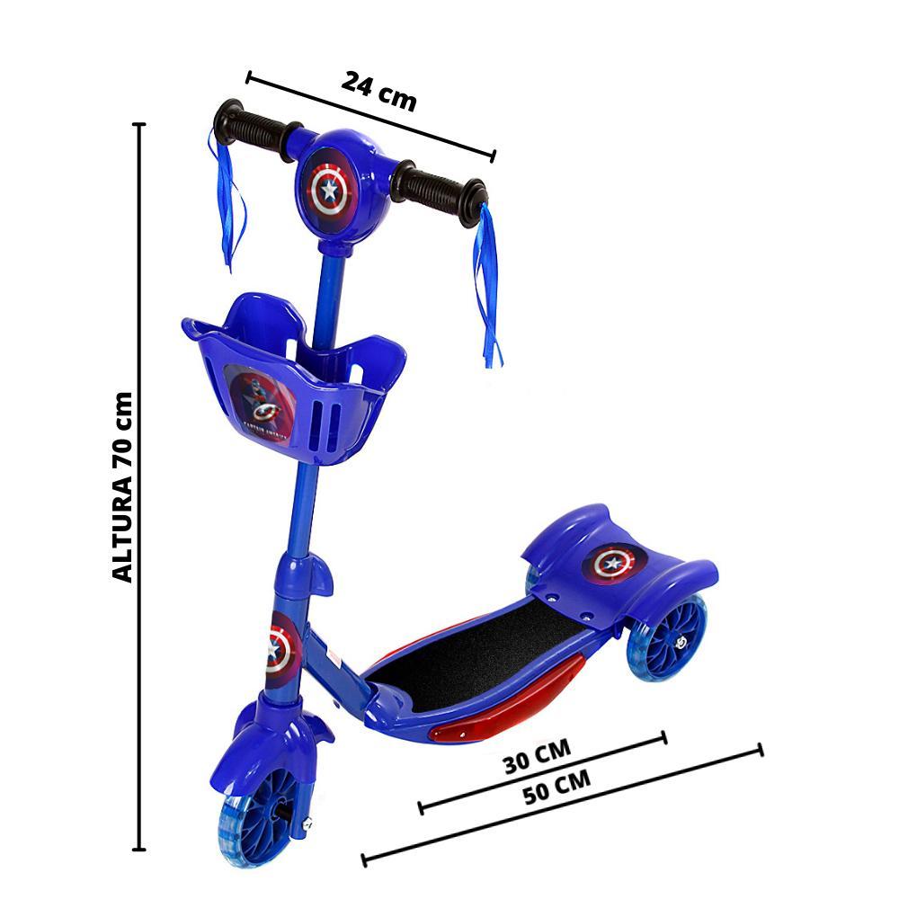 Brinquedo Patinete Capitão América Scooter 3 Rodas C Cesta.