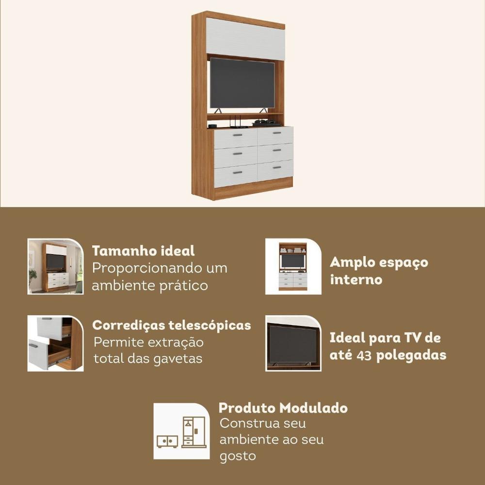 Cômoda para Quarto para Tv até 42 Polegadas Viena 1 Porta 6 Gavetas Yescasa Nogal/Branco