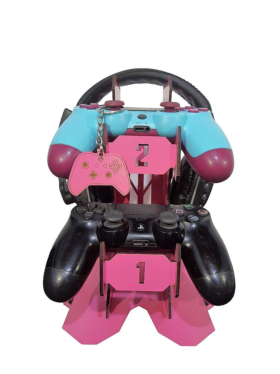 Miniatura Suporte 2 Controles Headset Xbox + Chaveiro MDF Rosa