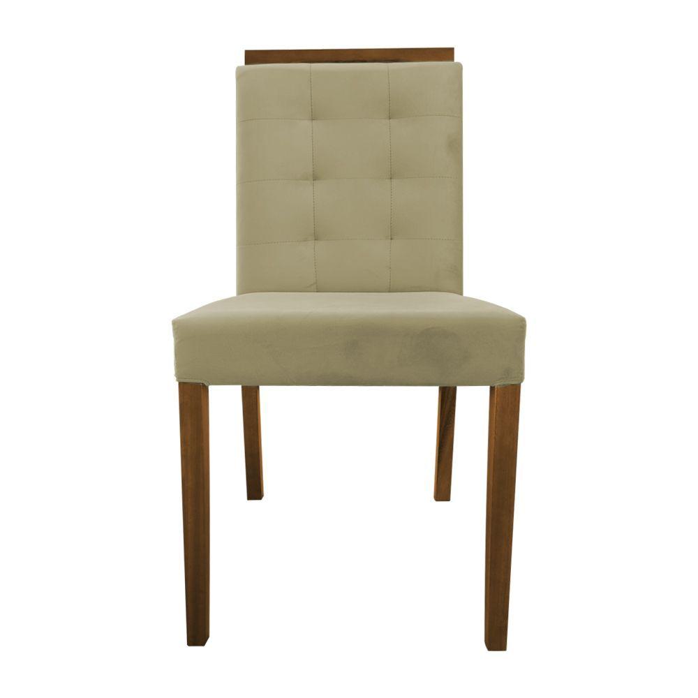 Miniatura Kit 2 Cadeiras De Jantar Vitória Estofado Veludo Bege Base Madeira Maciça Mel